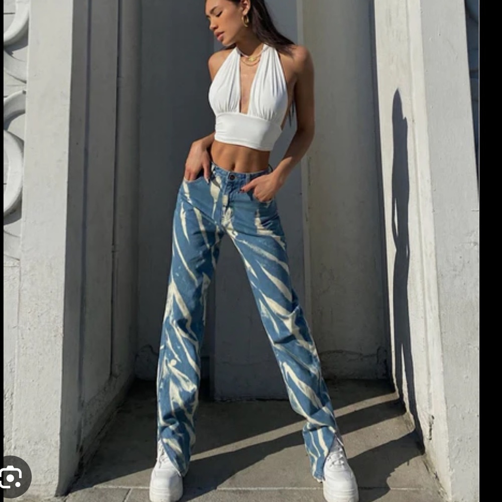 PRINCESS POLLY WHITE TIGER STRIPED DENIM